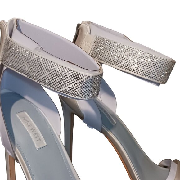 NEW Nine West Utell Satin Embellished Ankle Strap Ivory Stiletto Heels Size 9.5 - Picture 8 of 15